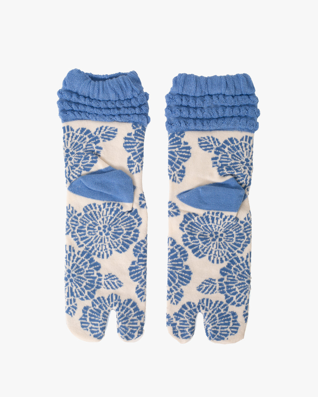 Kurochiku, Tabi Socks, Crew, White with Blue Flowers and Frills- S/M
