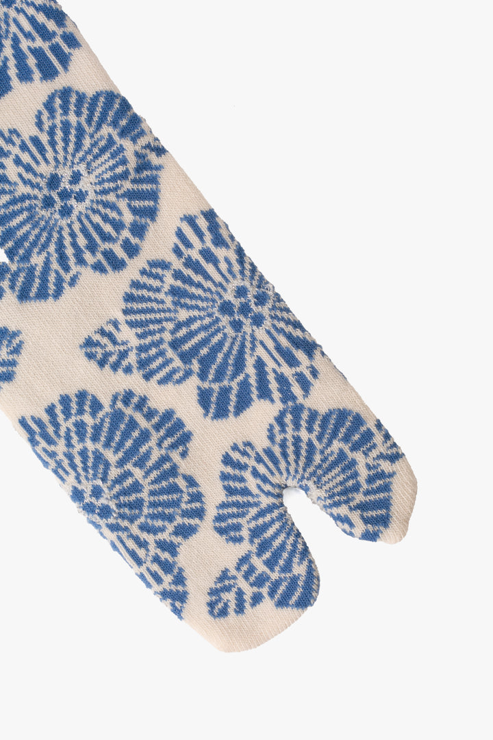 Kurochiku, Tabi Socks, Crew, White with Blue Flowers and Frills- S/M
