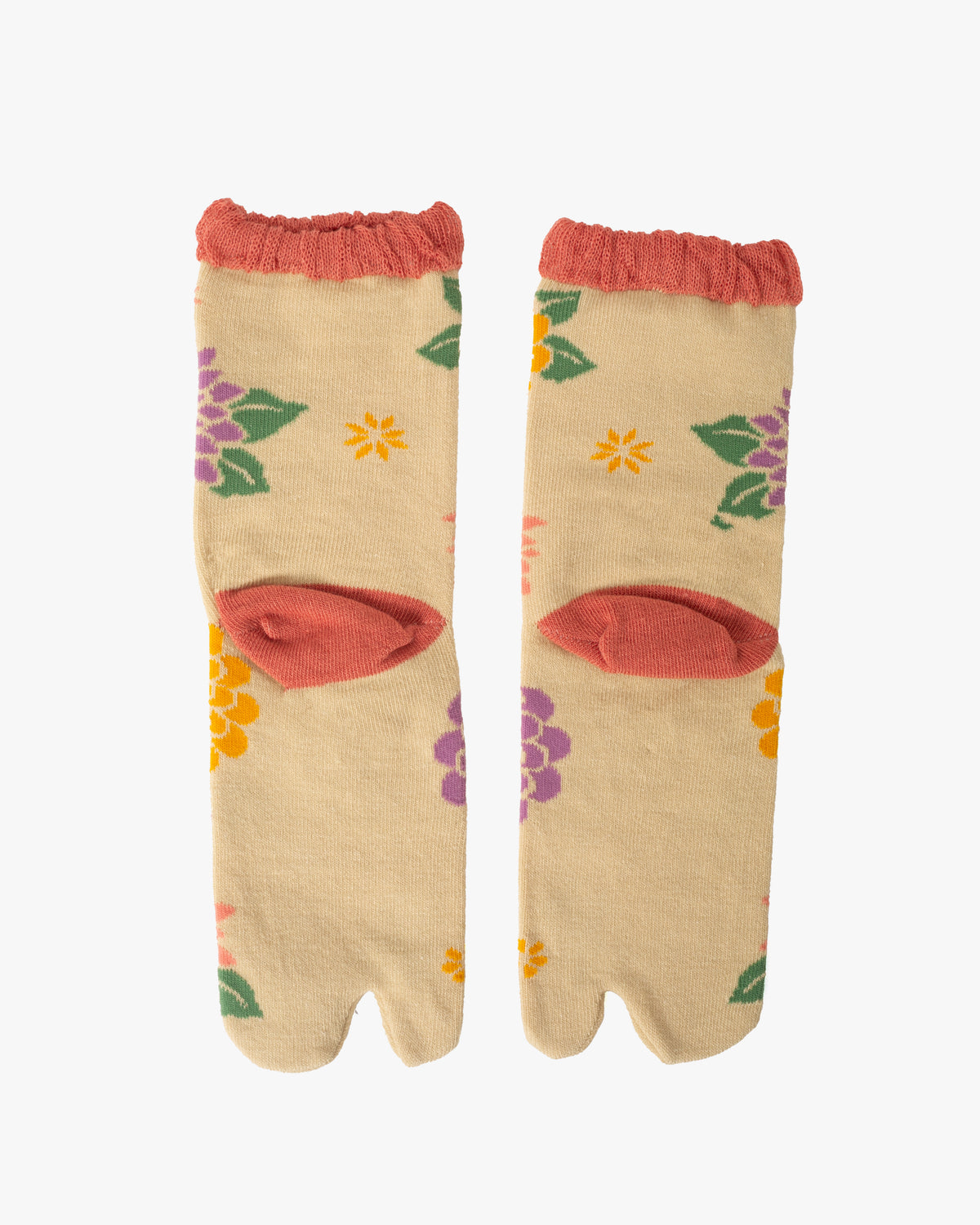 Kurochiku, Tabi Socks, Crew, Beige with Pink, Yellow and Purple Chrysanthemum - S/M