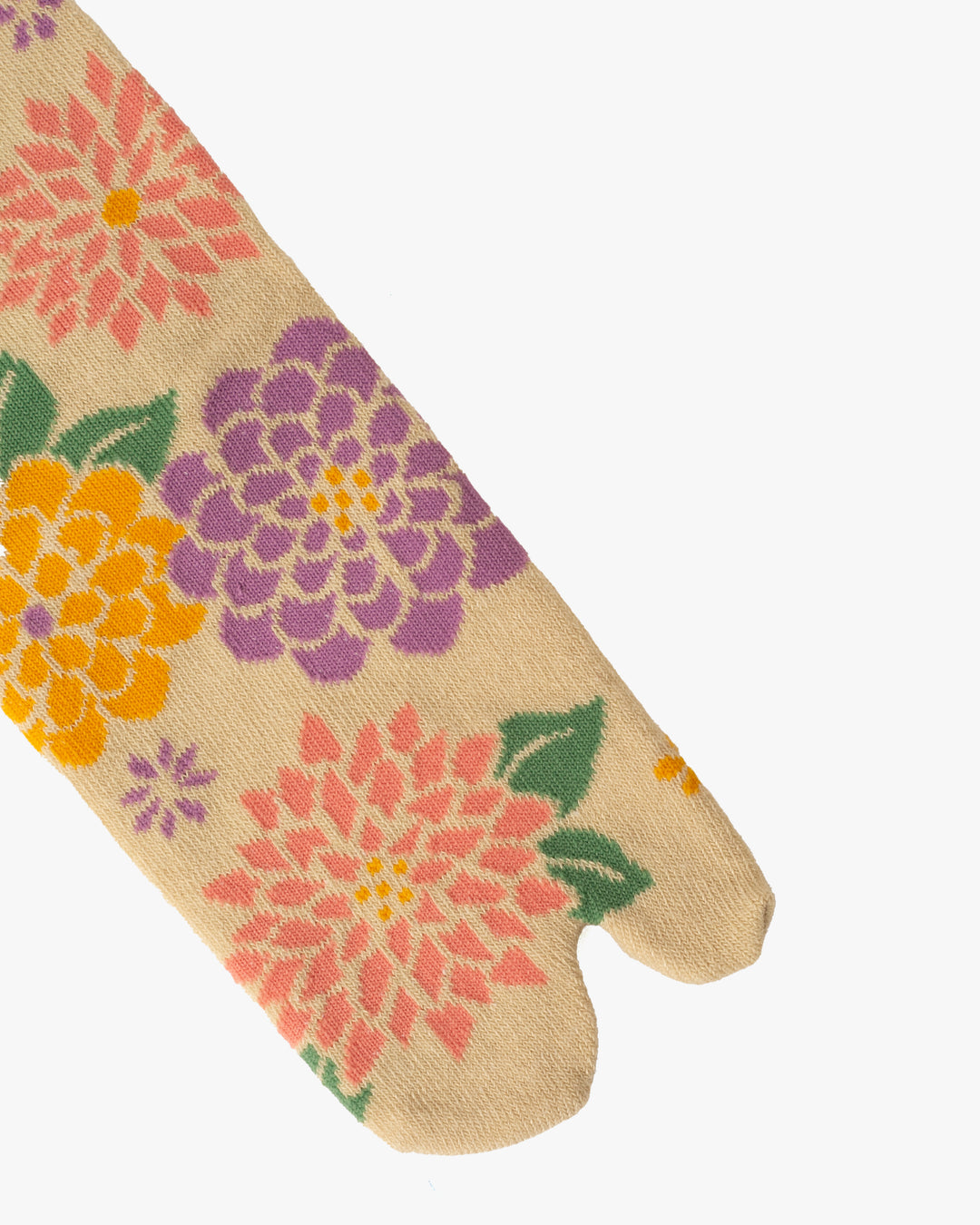 Kurochiku, Tabi Socks, Crew, Beige with Pink, Yellow and Purple Chrysanthemum - S/M