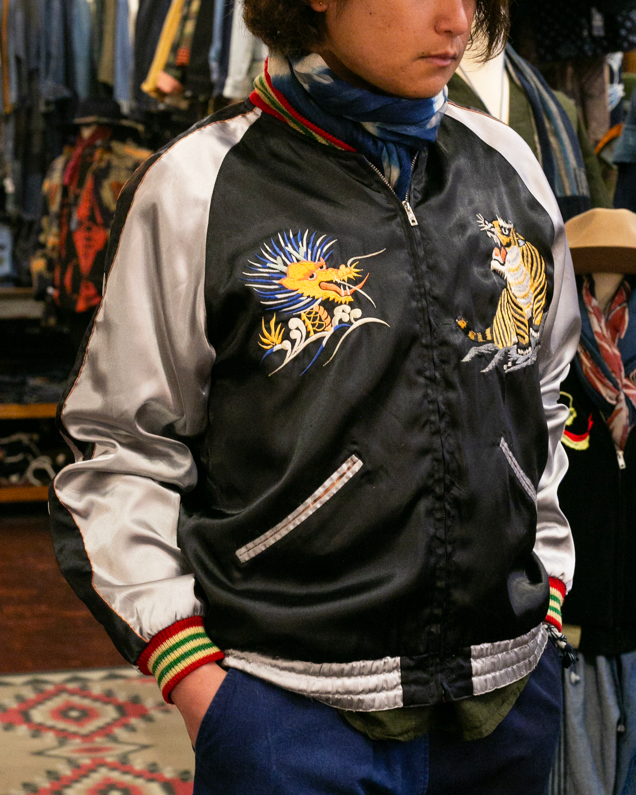 Japanese Repro Souvenir Jacket, Reversible, L, Black with Tiger