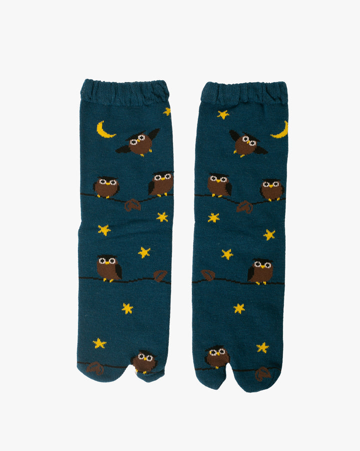 Kurochiku, Tabi Socks, Crew, Navy Owl and Stars- S/M
