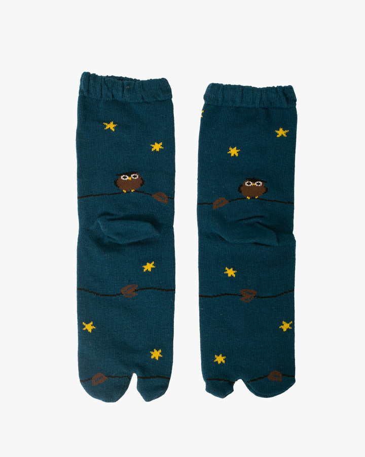 Kurochiku, Tabi Socks, Crew, Navy Owl and Stars- S/M