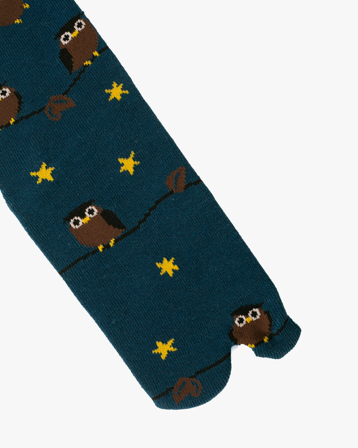 Kurochiku, Tabi Socks, Crew, Navy Owl and Stars- S/M