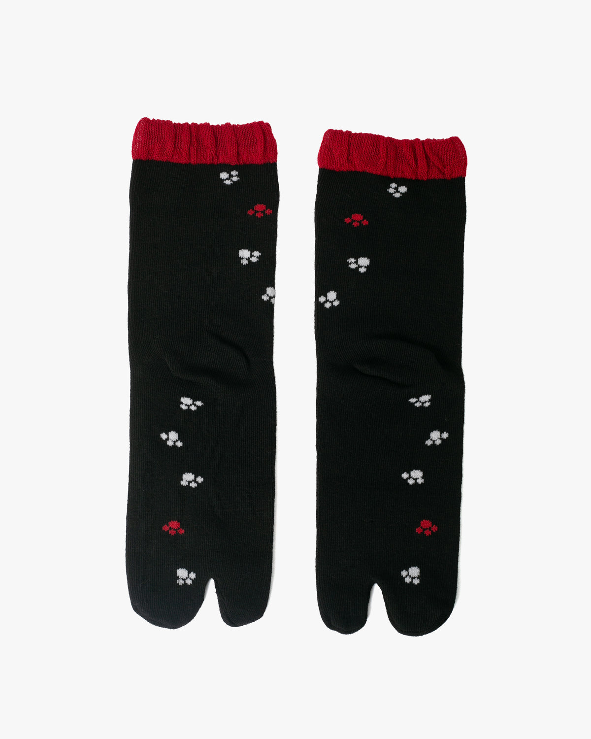 Kurochiku, Tabi Socks, Crew, Black with White Cat and Paw Prints- S/M