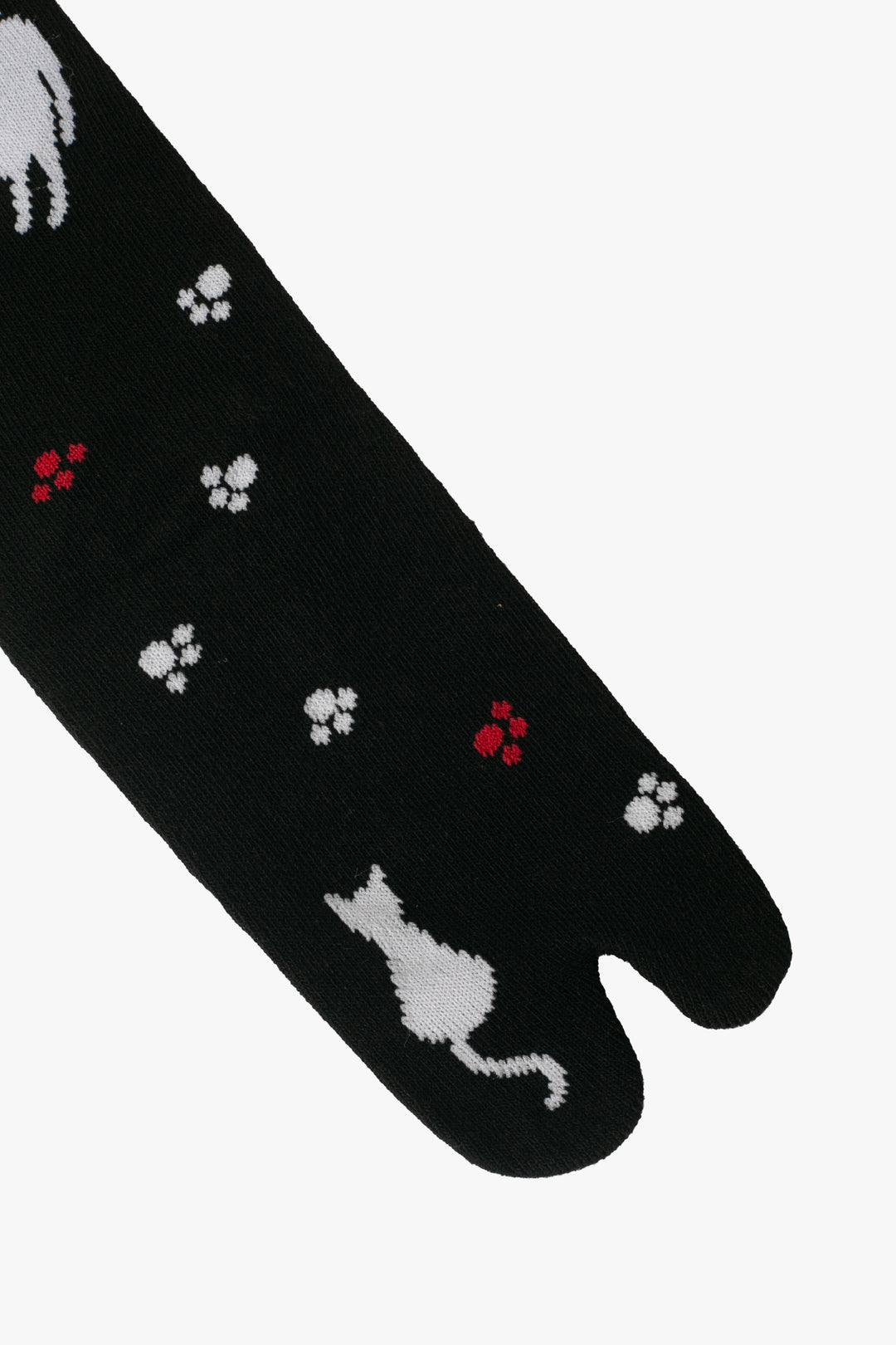 Kurochiku, Tabi Socks, Crew, Black with White Cat and Paw Prints- S/M