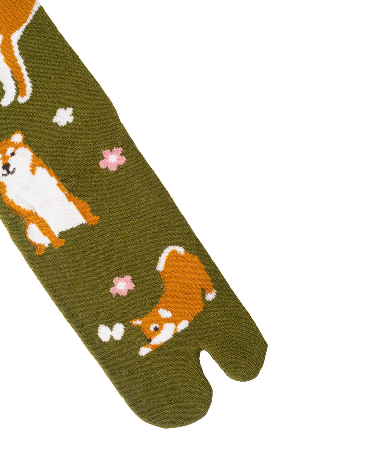 Kurochiku, Tabi Socks, Crew, Green with Shiba - S/M