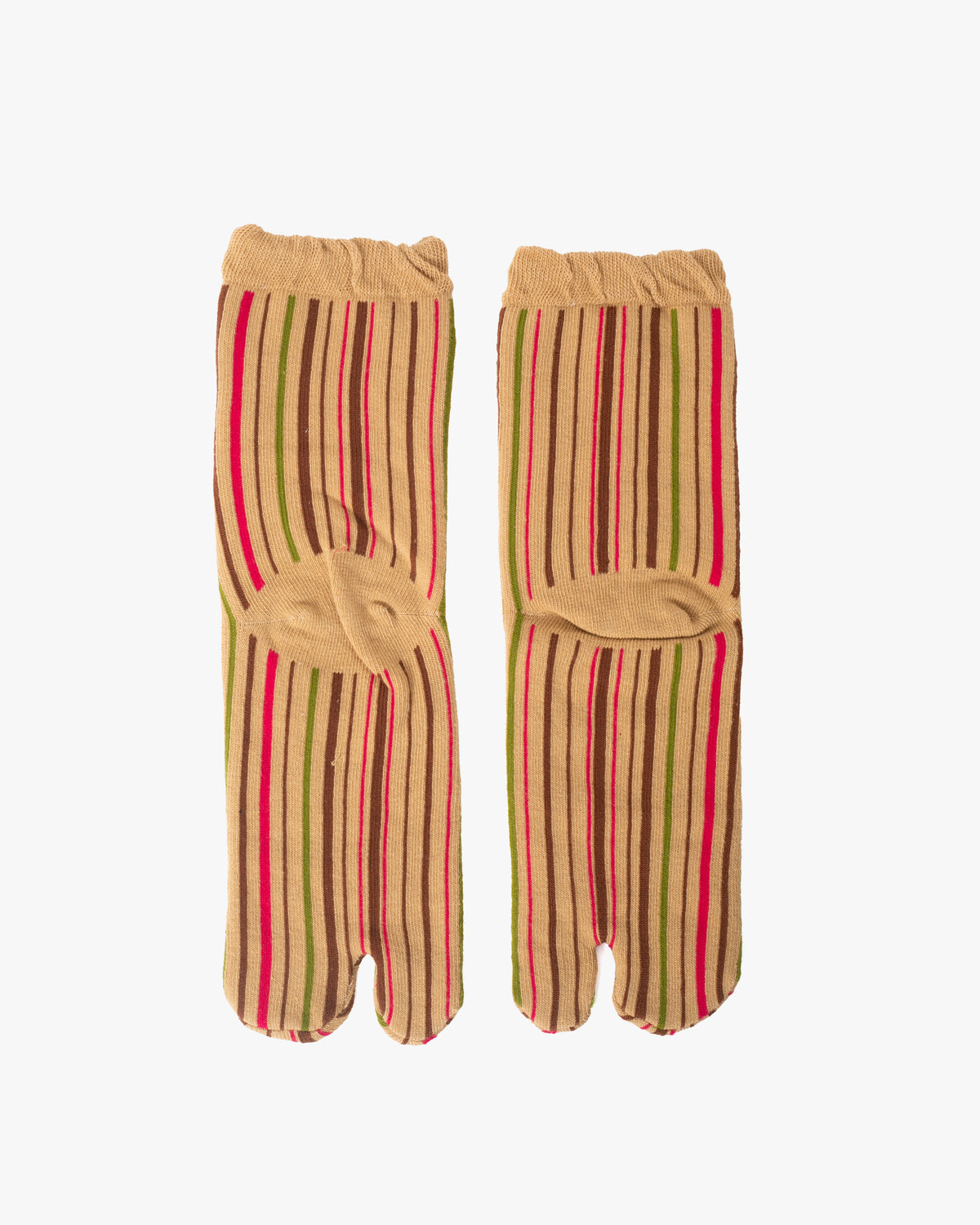 Kurochiku, Tabi Socks, Crew, Beige with Brown, Green and Pink Shima- S/M