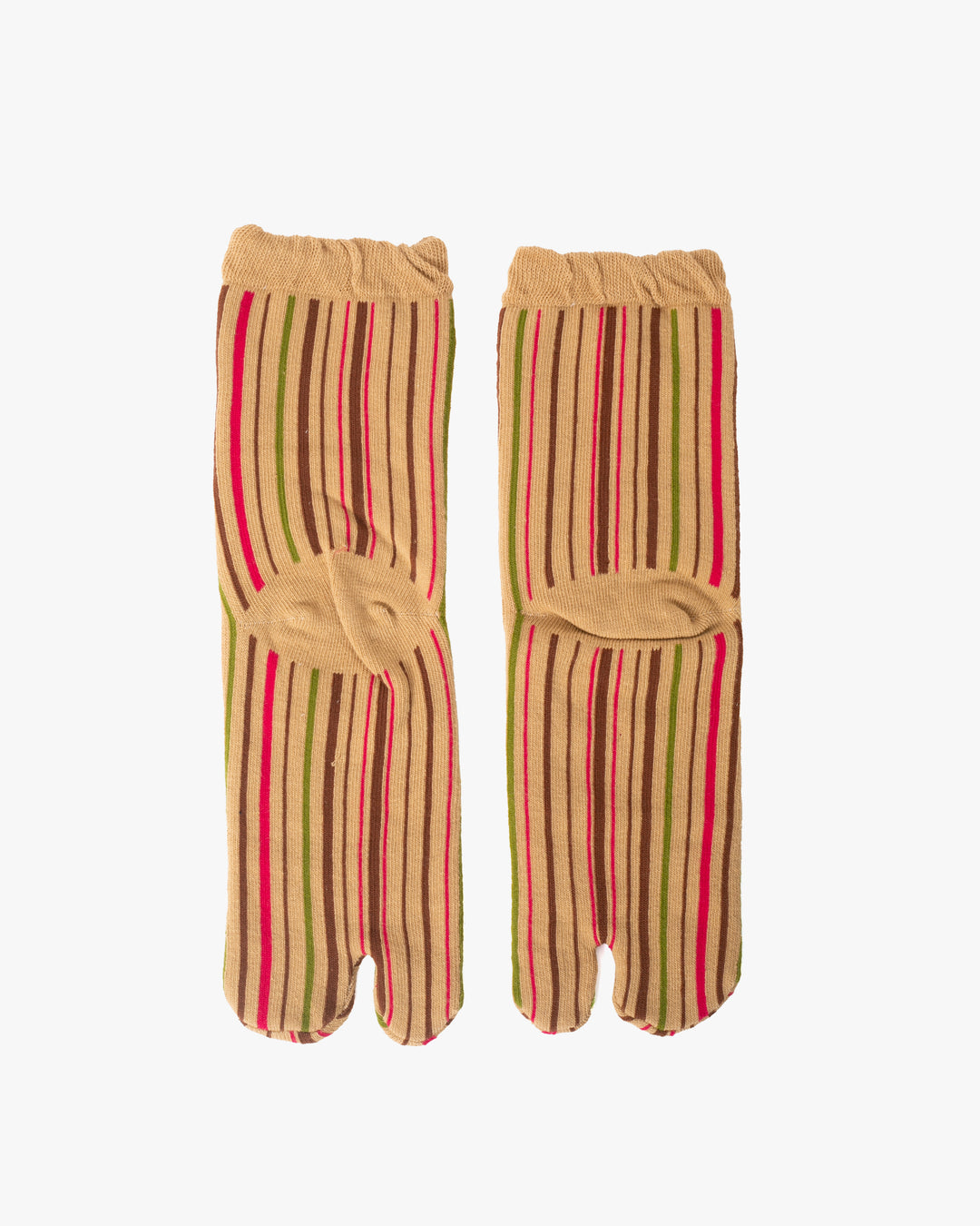 Kurochiku, Tabi Socks, Crew, Beige with Brown, Green and Pink Shima- S/M