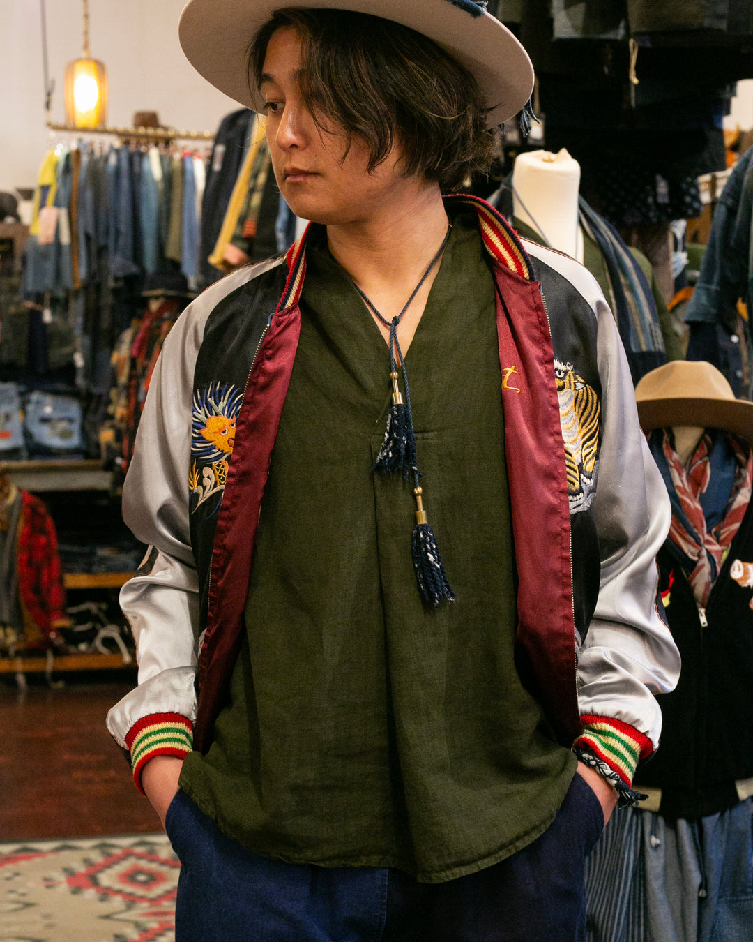 Japanese Repro Souvenir Jacket, Reversible, L, Black with Tiger