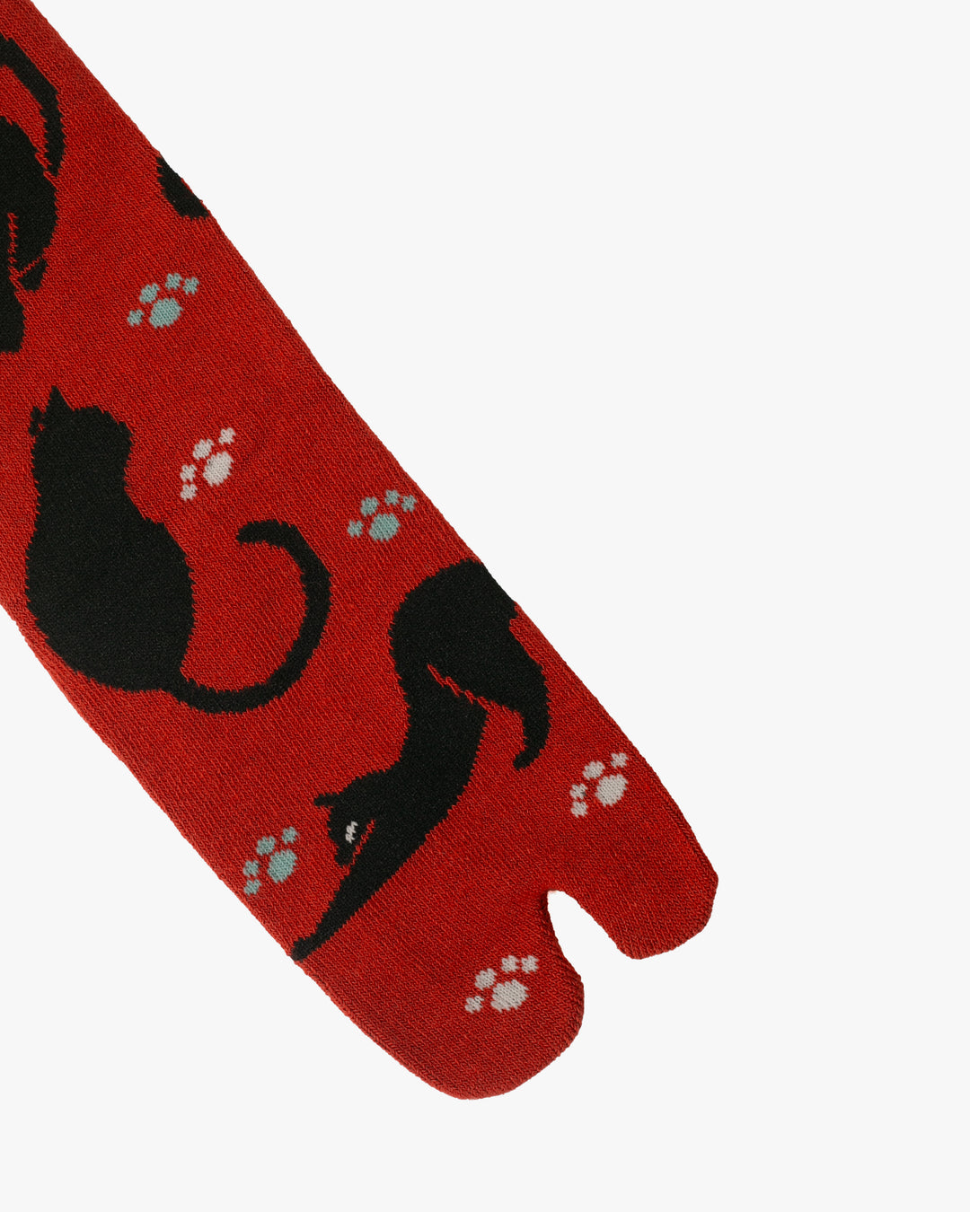 Kurochiku, Tabi Socks, Crew, Red with Black Cats and Paw Prints- S/M