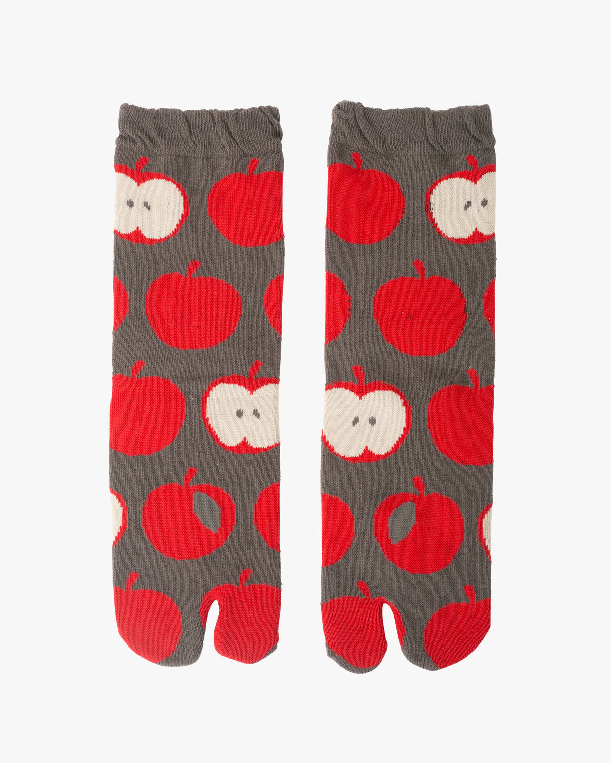 Kurochiku, Tabi Socks, Crew, Grey with Red Apples- S/M