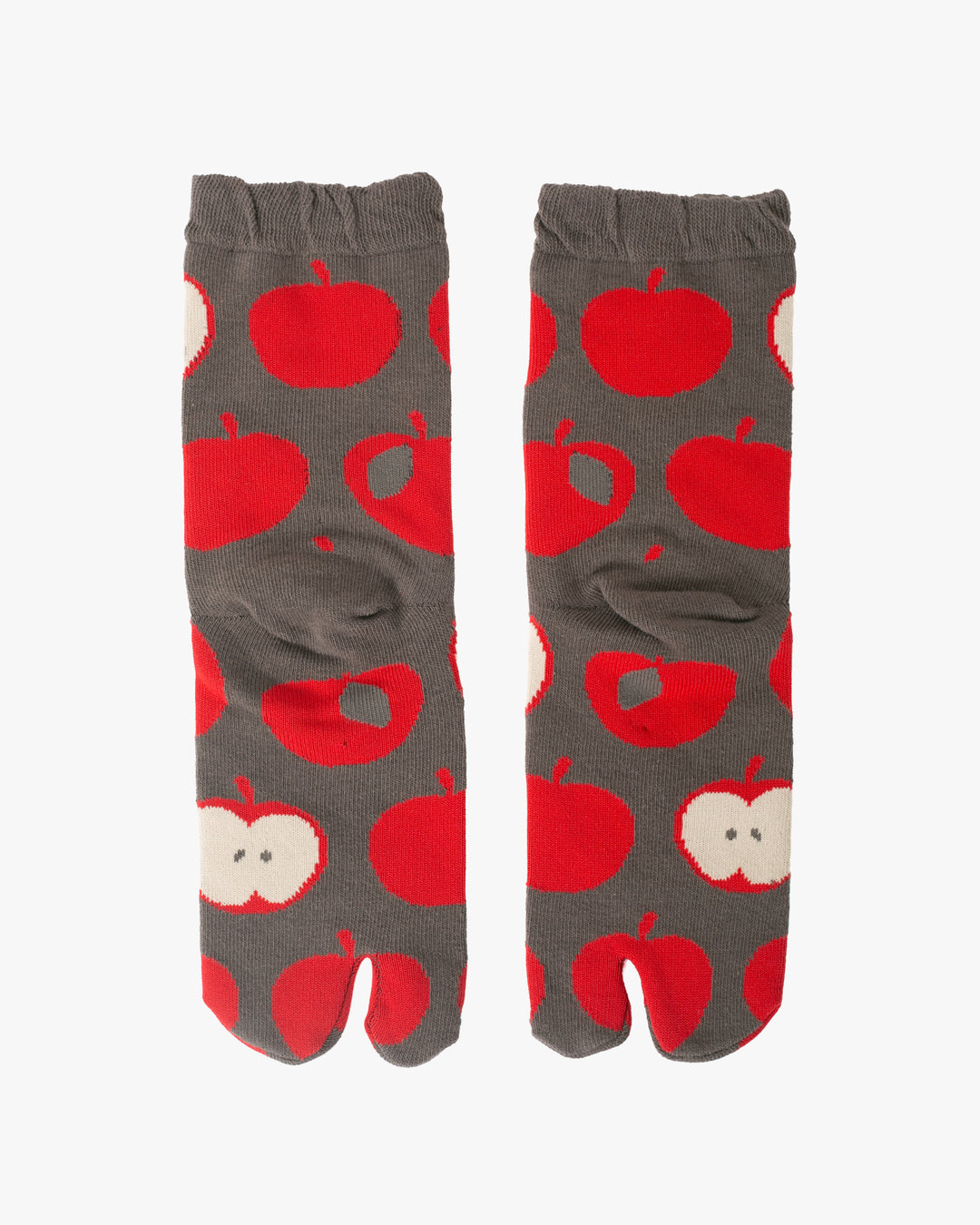 Kurochiku, Tabi Socks, Crew, Grey with Red Apples- S/M