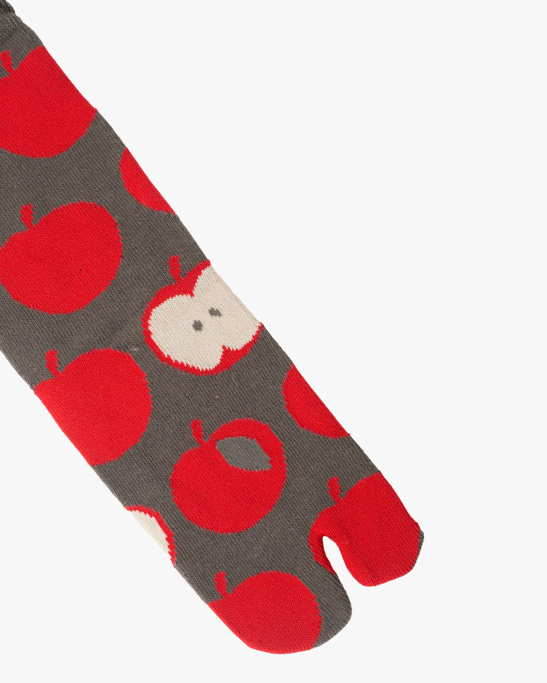 Kurochiku, Tabi Socks, Crew, Grey with Red Apples- S/M
