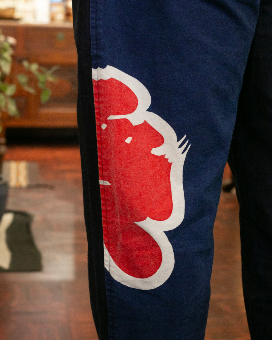 Modern Monpe Pants, Aizawa, Indigo with Kamon Crest and Shima