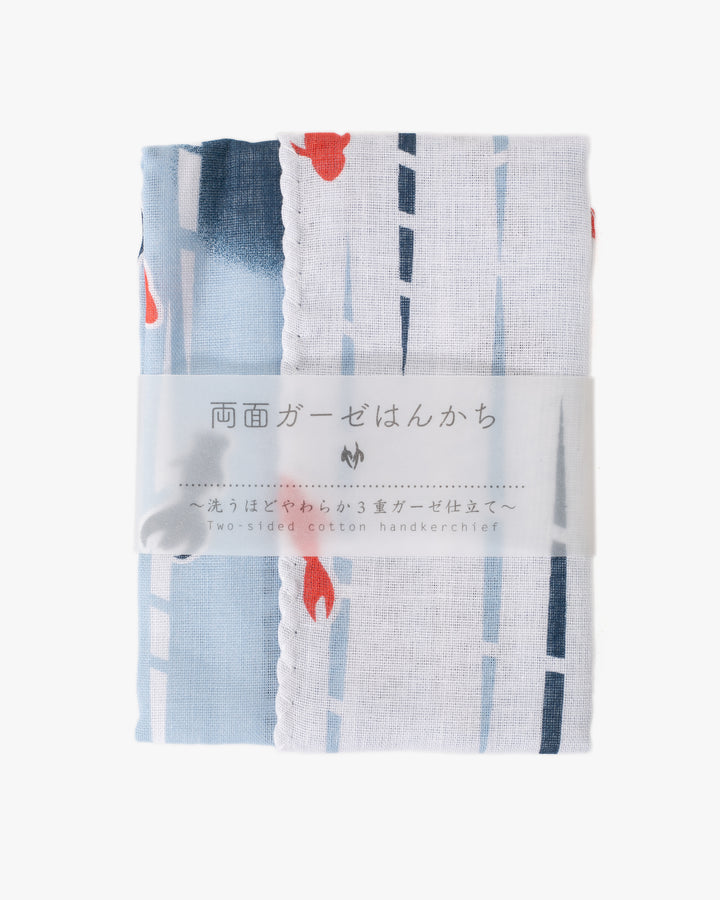 Kurochiku, Two-Sided Cotton Handkerchief, Blue and White Kingyo