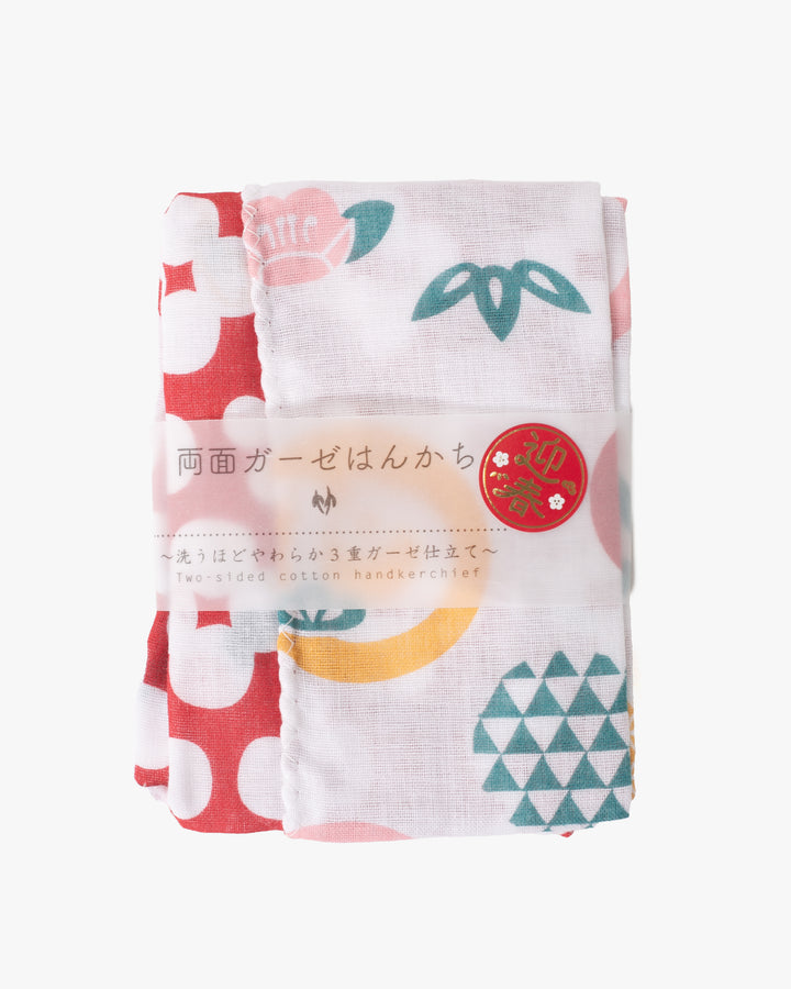 Kurochiku, Two-Sided Cotton Handkerchief, Red and White Multi-Pattern with Snake