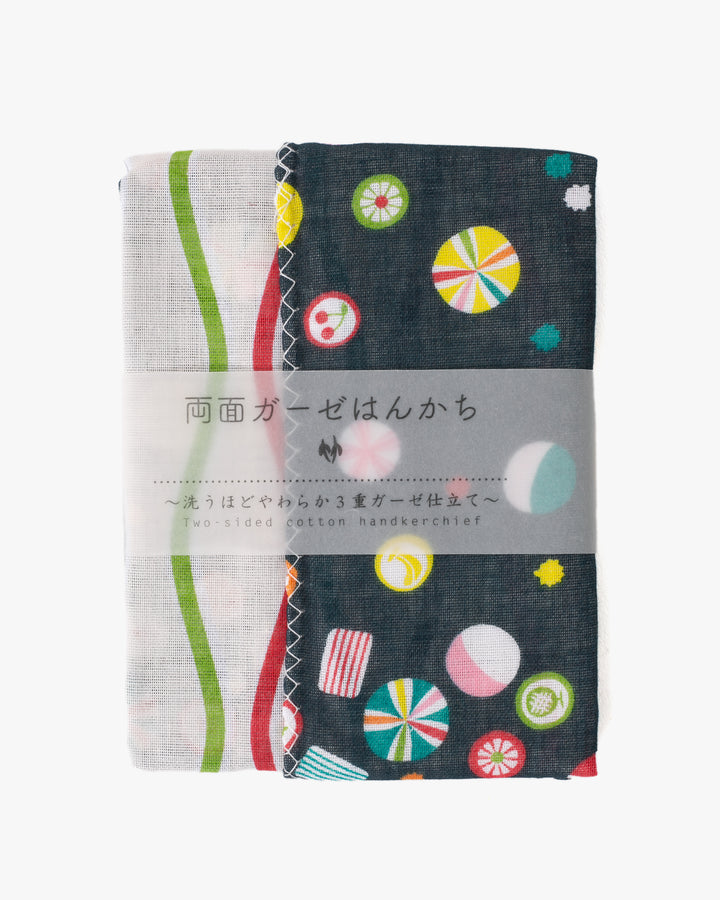 Kurochiku, Two-Sided Cotton Handkerchief, Fruit Candy and Multi-Color Tatewaku