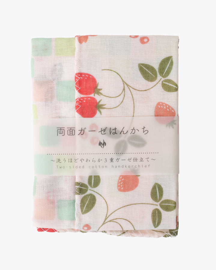 Kurochiku, Two-Sided Cotton Handkerchief, Strawberry