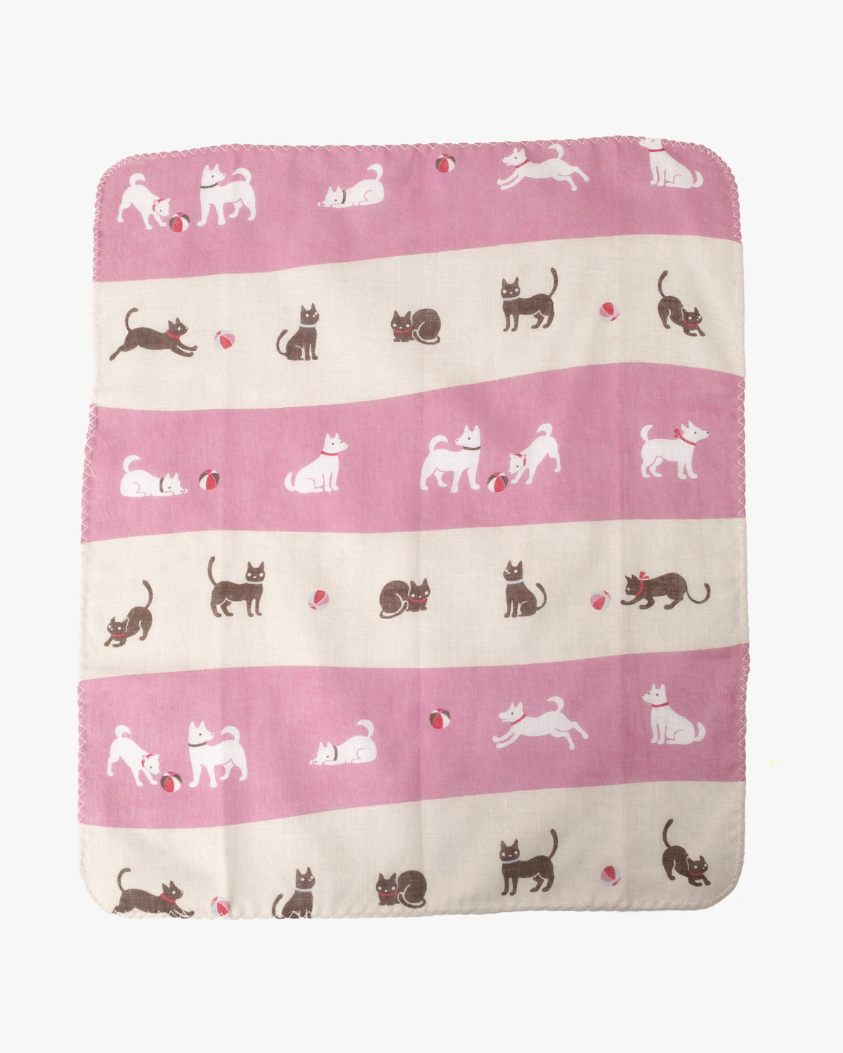 Kurochiku, Two-Sided Cotton Handkerchief, Cats and Dogs Striped
