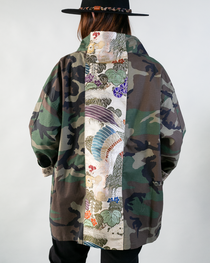 Kiriko Custom Military Jacket, Camo Patched, Orange Pocket and Shibori