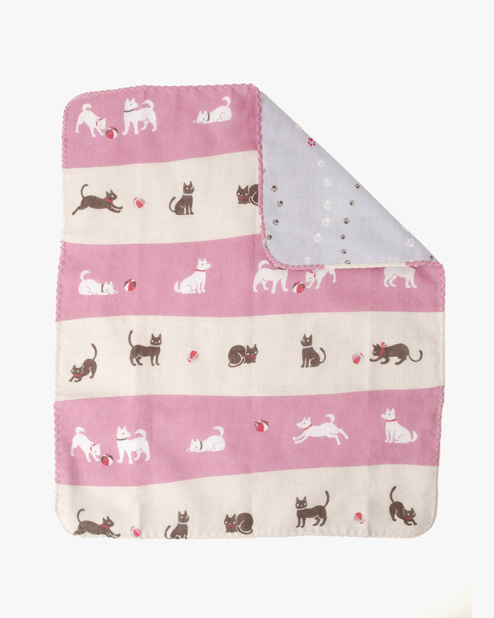 Kurochiku, Two-Sided Cotton Handkerchief, Cats and Dogs Striped