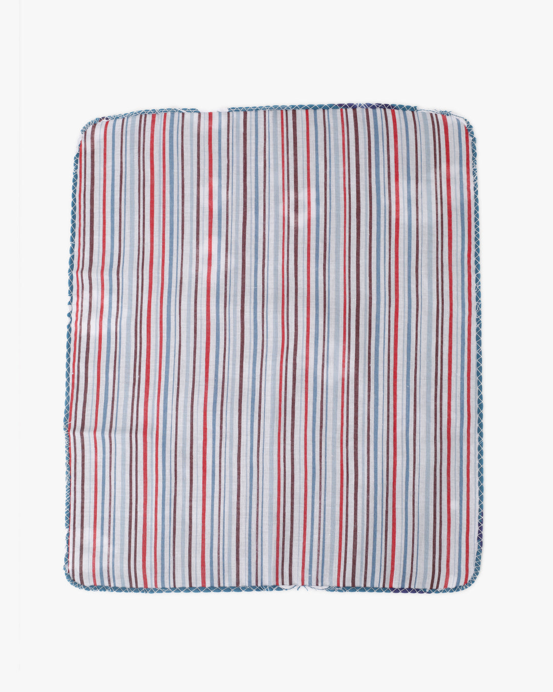 Kurochiku, Two-Sided Cotton Handkerchief, Blue Florals with Multi-Color Shima