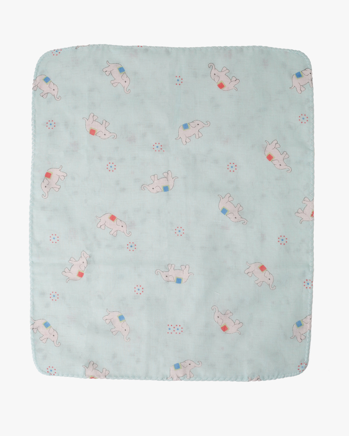 Kurochiku, Two-Sided Cotton Handkerchief, Light Blue with Elephants