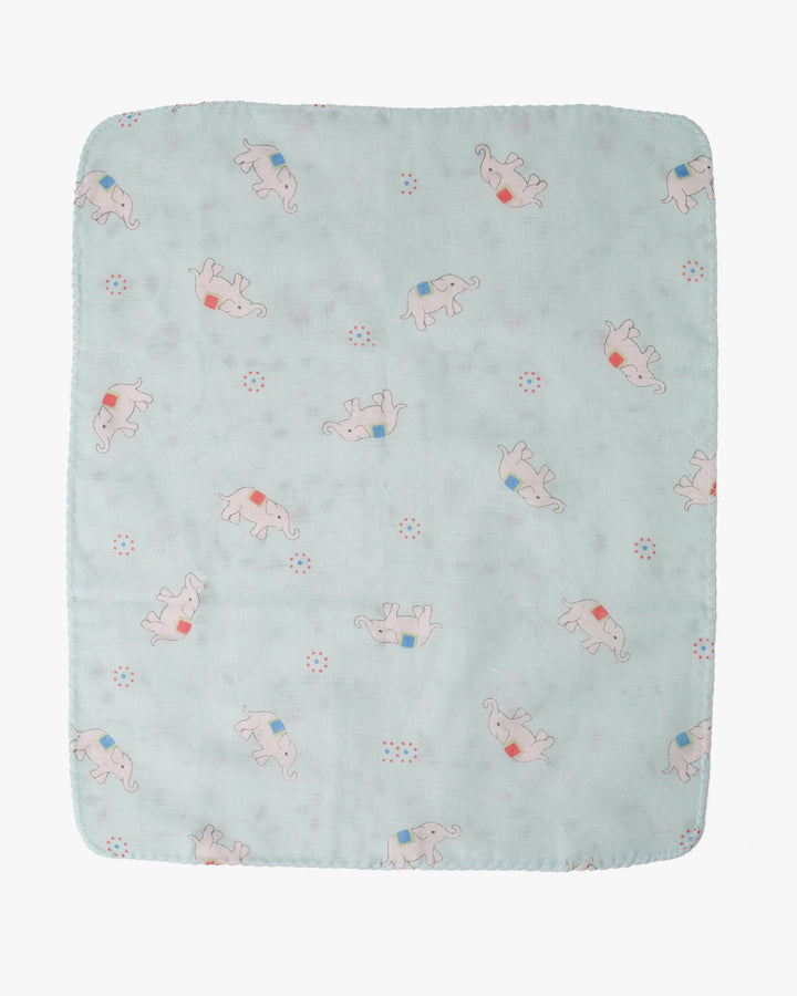 Kurochiku, Two-Sided Cotton Handkerchief, Light Blue with Elephants