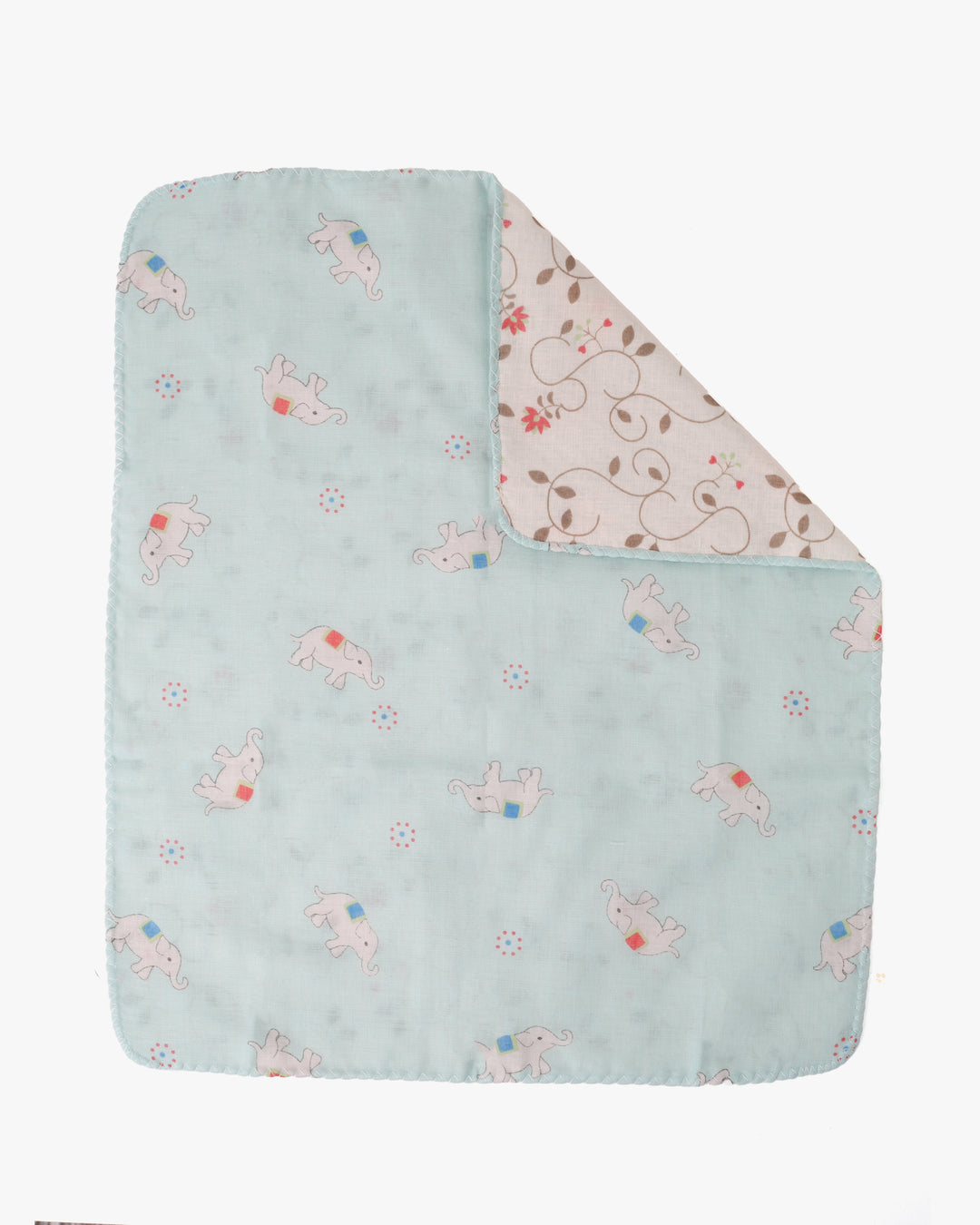 Kurochiku, Two-Sided Cotton Handkerchief, Light Blue with Elephants
