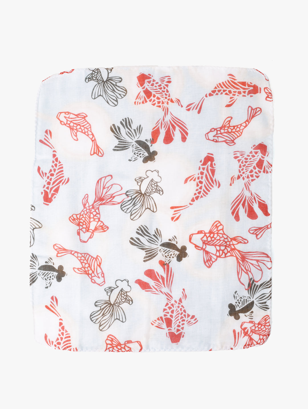 Kurochiku, Two-Sided Cotton Handkerchief, White with Red and Black Kingyo