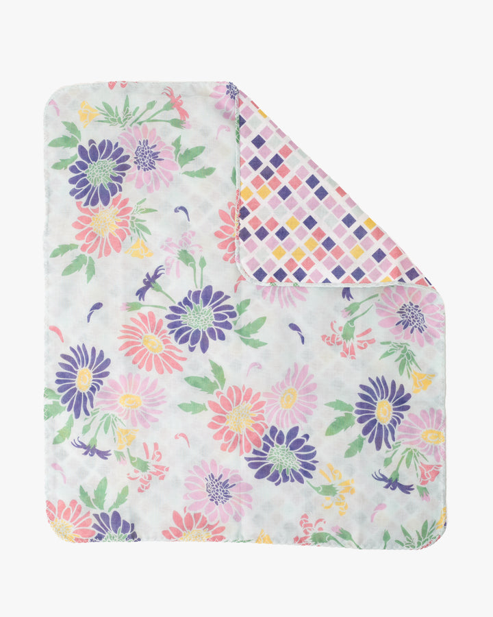 Kurochiku, Two-Sided Cotton Handkerchief, Multi-Color Floral and Tile