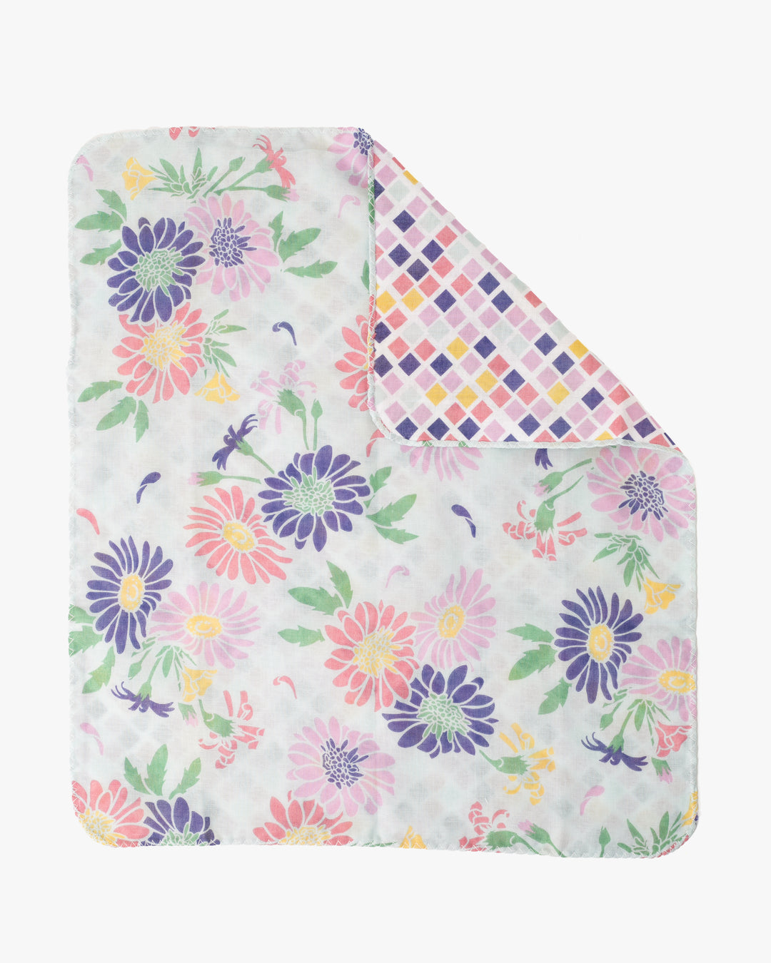 Kurochiku, Two-Sided Cotton Handkerchief, Multi-Color Floral and Tile