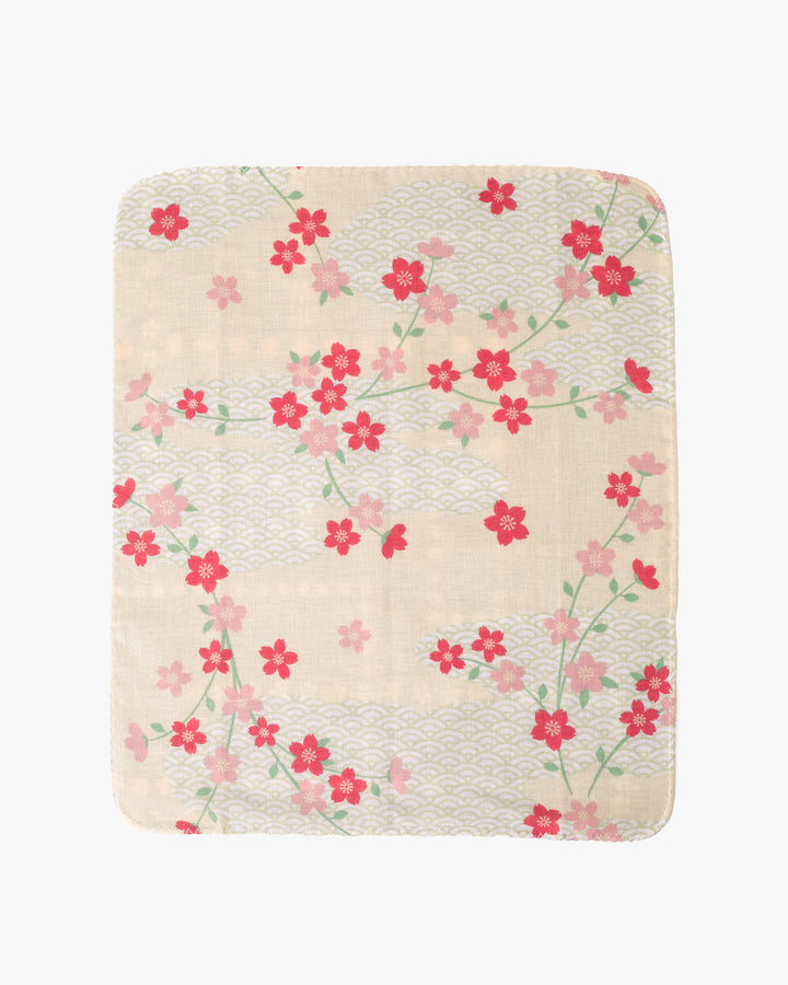 Kurochiku, Two-Sided Cotton Handkerchief, Purple and Pink Floral with Seigaiha