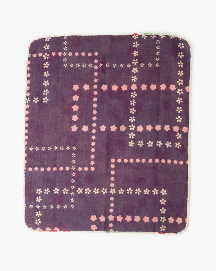 Kurochiku, Two-Sided Cotton Handkerchief, Purple and Pink Floral with Seigaiha