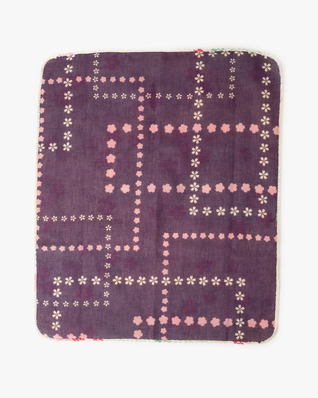 Kurochiku, Two-Sided Cotton Handkerchief, Purple and Pink Floral with Seigaiha