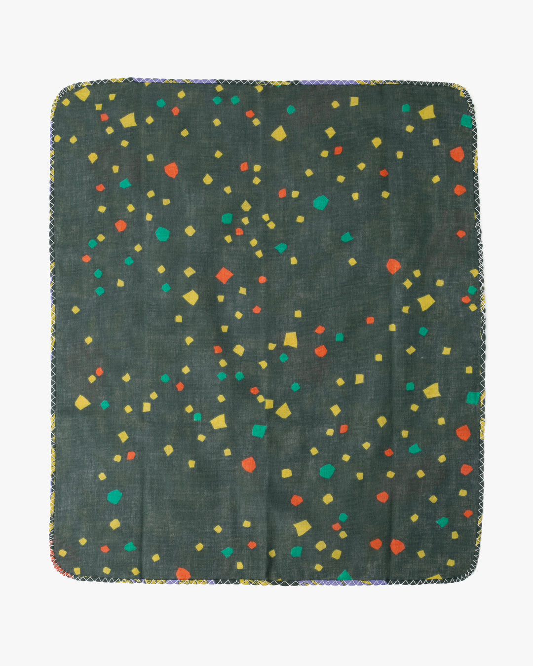 Kurochiku, Two-Sided Cotton Handkerchief, Dark Green and Purple Ichimatsu with Floral