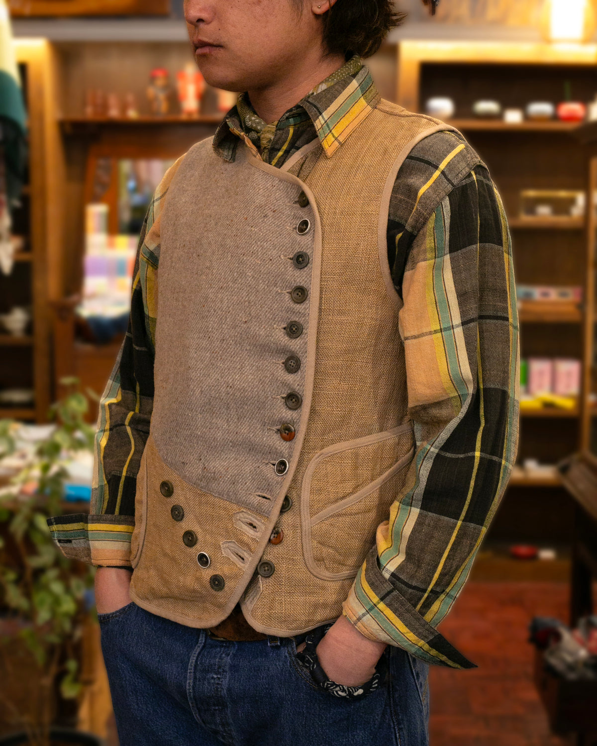 Japanese Repro Vest, L, Kapital, Beige