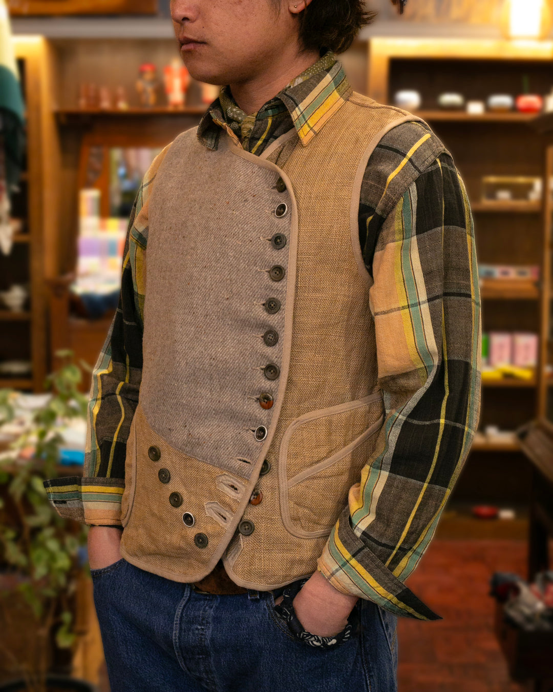 Japanese Repro Vest, L, Kapital, Beige