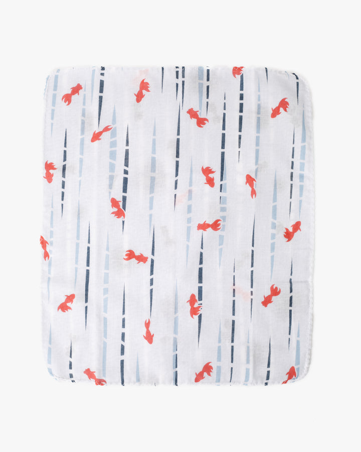 Kurochiku, Two-Sided Cotton Handkerchief, Blue and White Kingyo