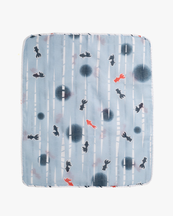 Kurochiku, Two-Sided Cotton Handkerchief, Blue and White Kingyo