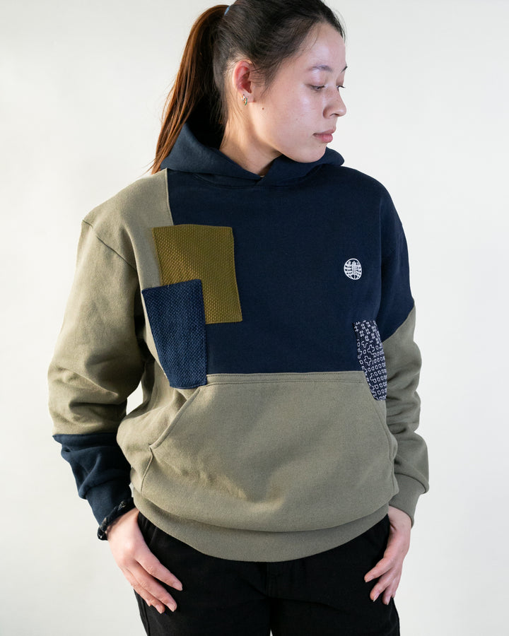 Kiriko Original Hoodie, Two Tone, Printed Daruma, Navy with Green