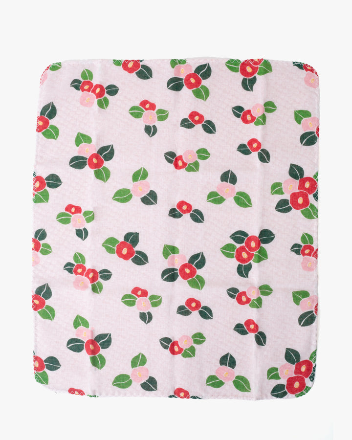 Kurochiku, Two-Sided Cotton Handkerchief, Red Shibori and White with Tsubaki