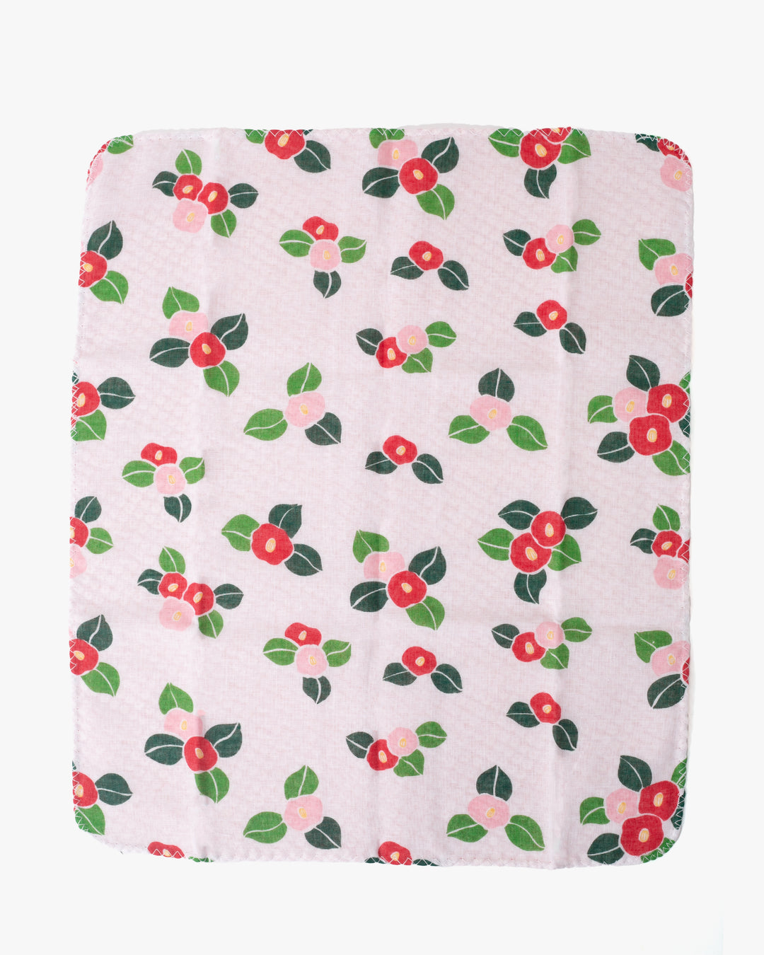 Kurochiku, Two-Sided Cotton Handkerchief, Red Shibori and White with Tsubaki