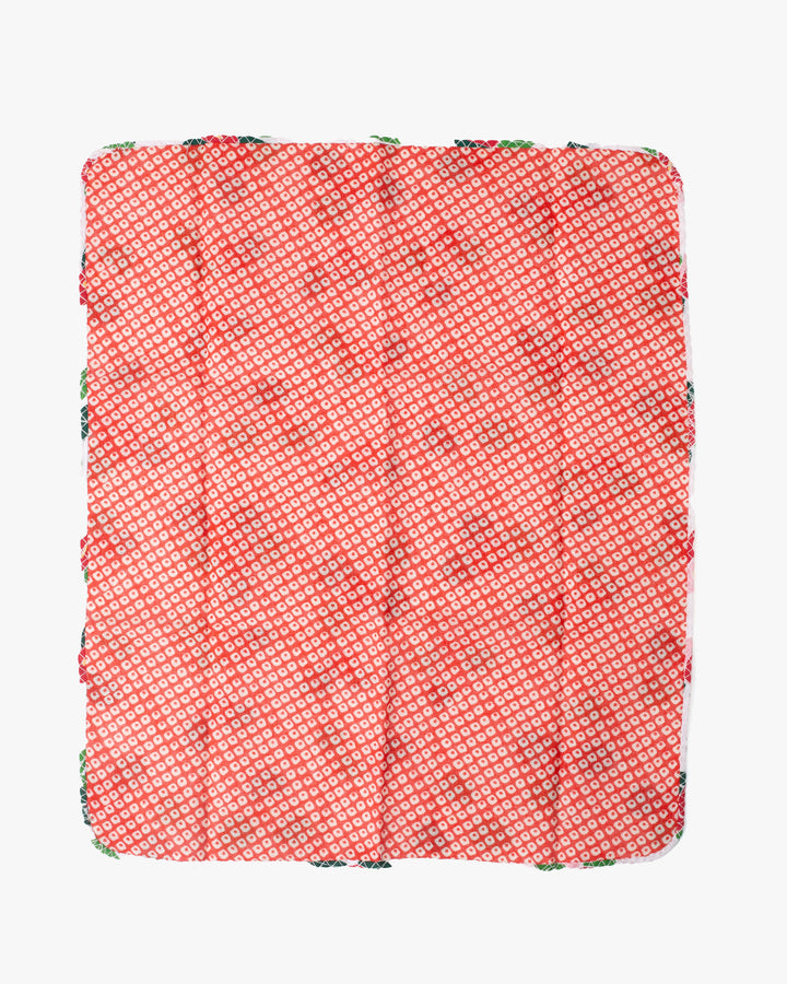 Kurochiku, Two-Sided Cotton Handkerchief, Red Shibori and White with Tsubaki