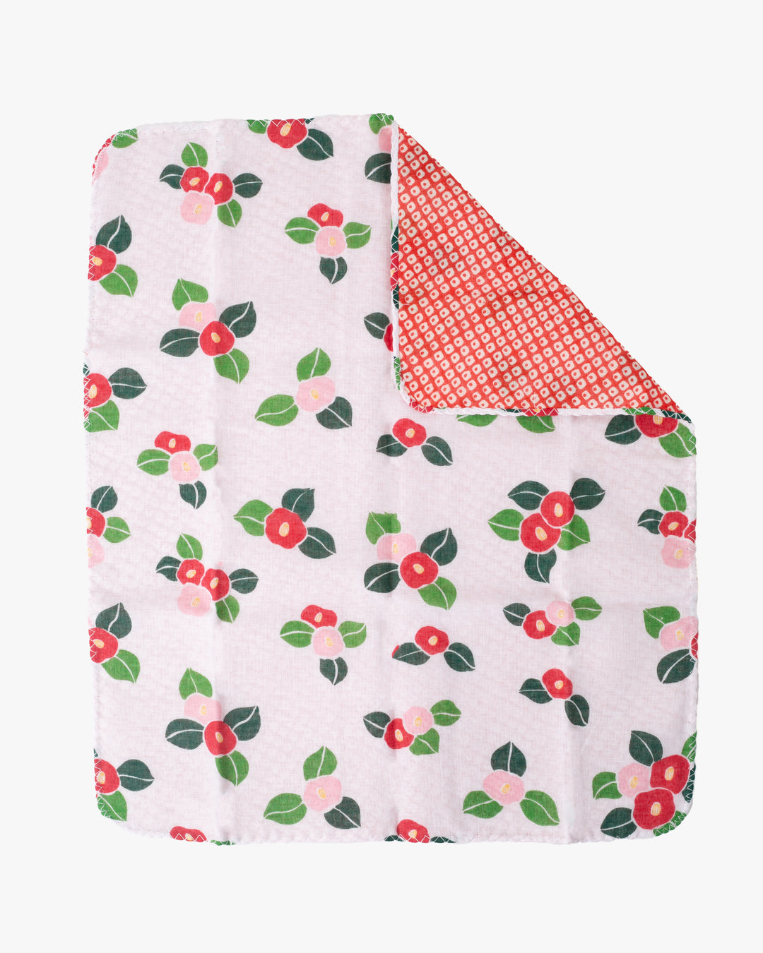 Kurochiku, Two-Sided Cotton Handkerchief, Red Shibori and White with Tsubaki