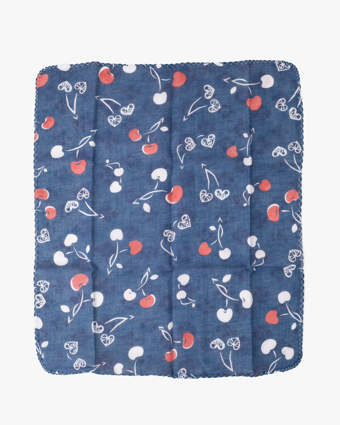 Kurochiku, Two-Sided Cotton Handkerchief, Blue and White Cherries with Hanabishi