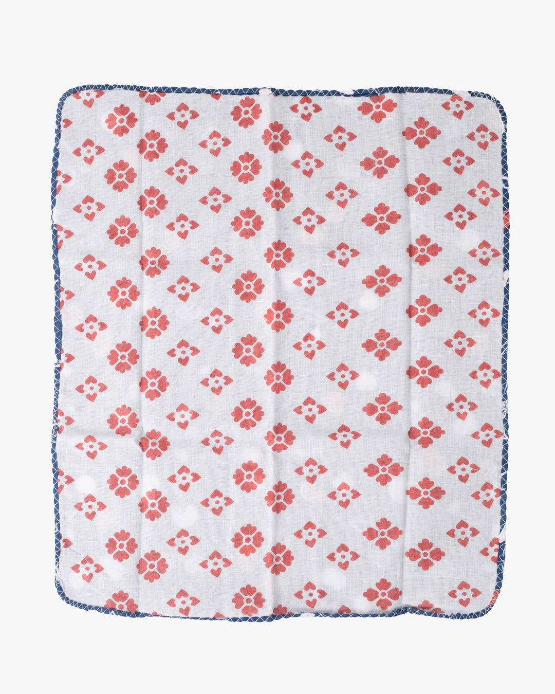 Kurochiku, Two-Sided Cotton Handkerchief, Blue and White Cherries with Hanabishi