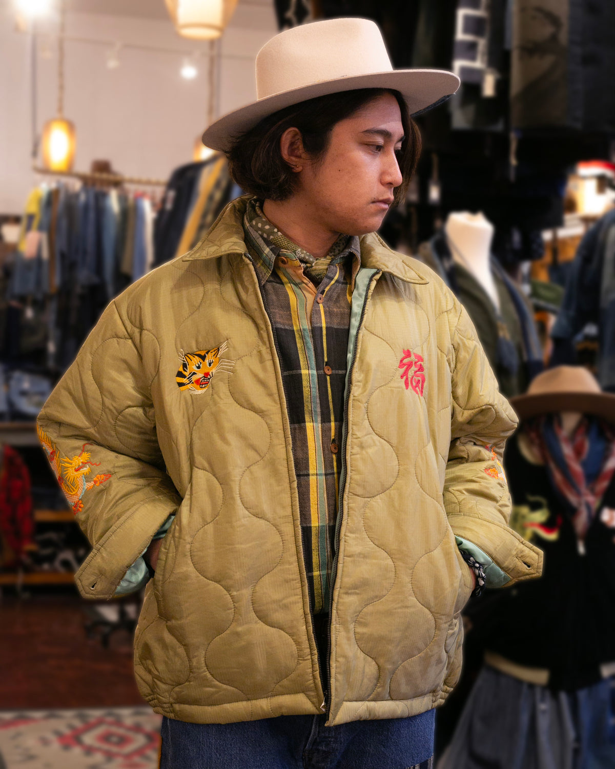 Japanese Repro Jacket, XXL, Houston & Inc., Light Green with Tiger