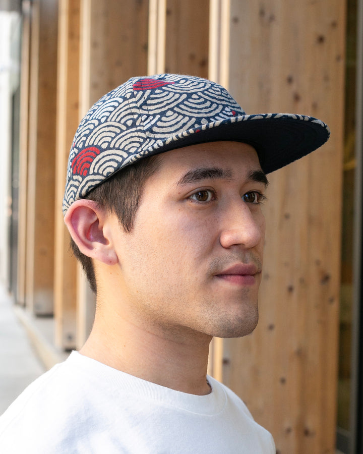 Kiriko Original Cap, 6-Panel Indigo Seigaiha with Solid Indigo Underbill